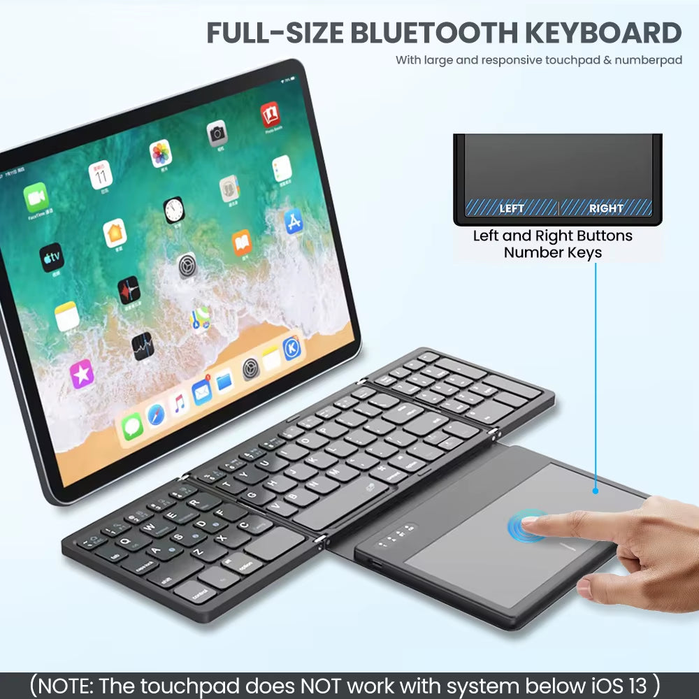 Teclado Bluetooth Plegable Cuádruple Portátil con Touchpad Plegable para Windows Android iOS Tableta iPad Teléfono