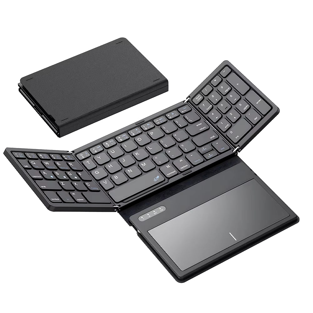 Teclado Bluetooth Plegable Cuádruple Portátil con Touchpad Plegable para Windows Android iOS Tableta iPad Teléfono